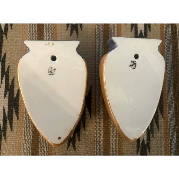 Vintage Japanese Wall Pocket Ceramic Vases Set of 2 Lusterware Cherry Blossom - Picture 3 of 3